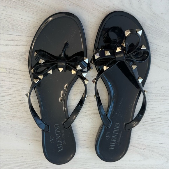 Valentino Black Sandals with Rockstud Detailing